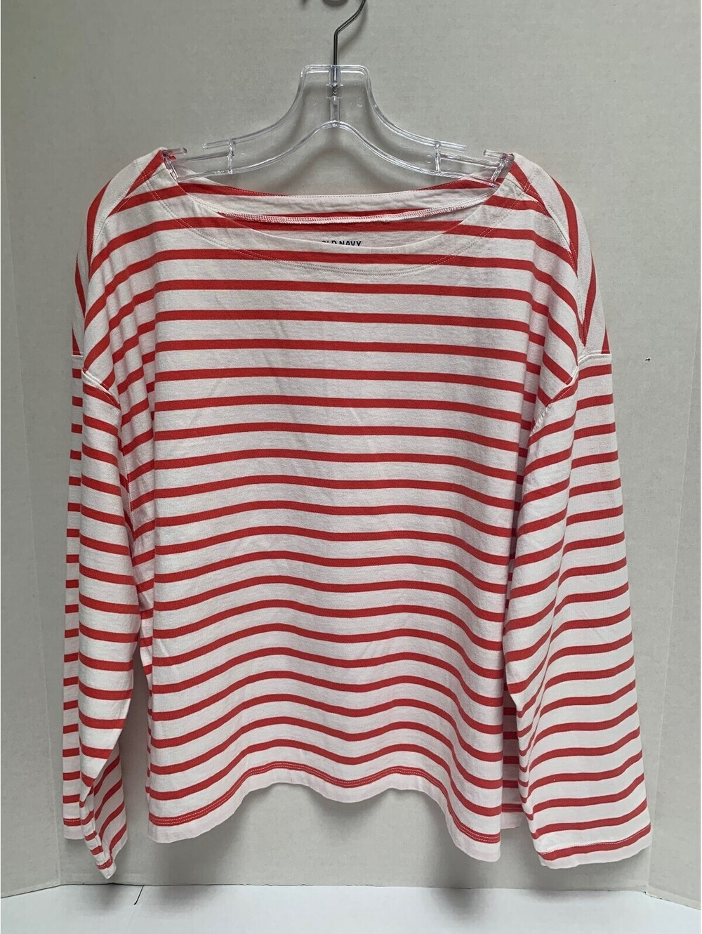 Old Navy Womans Size 2X Red and Off White Striped Tee Shirt Blouse Top
